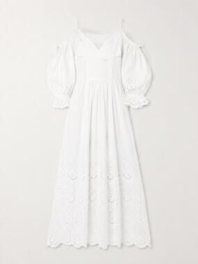Ulla Johnson Narcisa White Eyelet Cotton off the Shoulder Maxi Dress Size 4
